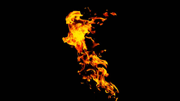 istock Fire flames on black background isolated. Burning gas or gasoline burns with fire and flames. Flaming burning sparks close-up, fire patterns. Infernal glow of fire in the dark with copy-space 1254385212