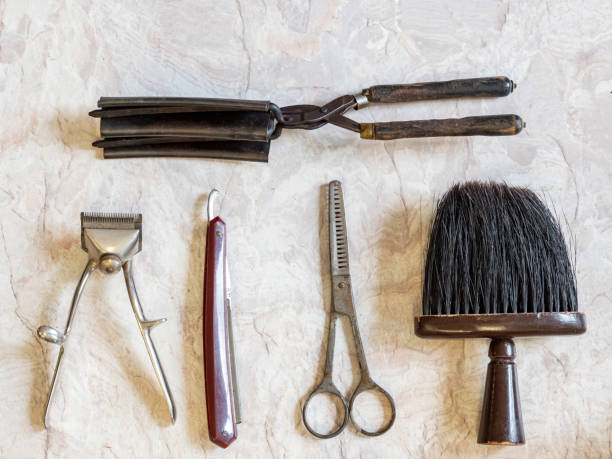 istock Antique tool in hairdressing craft background 1254385604