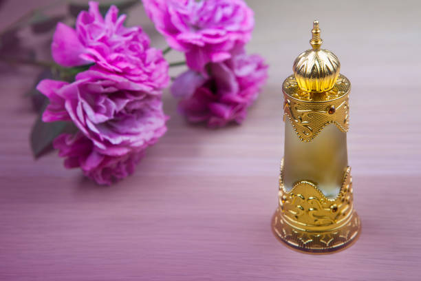 glass perfume bottle flower table
