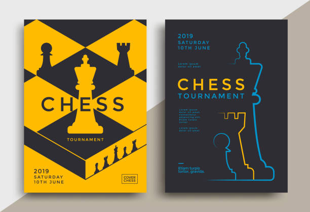 illustrations, cliparts, dessins animés et icônes de affiches de tournoi d’échecs modèle ensemble avec le conseil - jeu déchecs