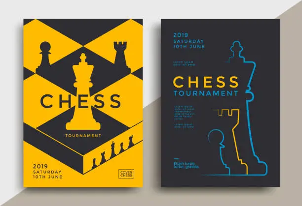 Vector illustration of Chess tournament posters set template with board