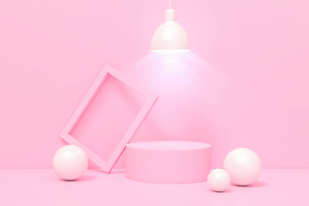 istock Pink 3d rendering geometrical abstract background Scenes with podium display stand scenes and light lamp in pink color. 3d illustration minimal style concept. 1254389115