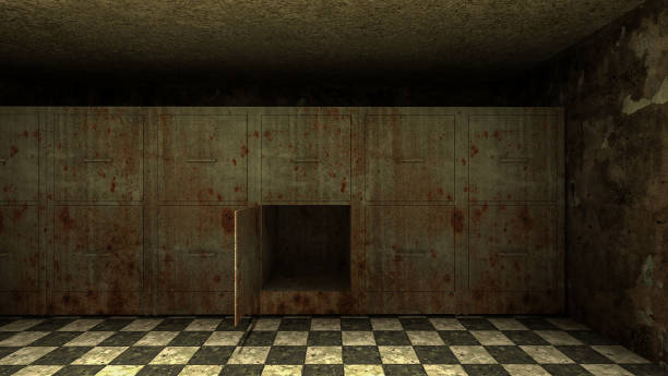 istock horror and creepy mortuary in the hospital .3D rendering 1254389191
