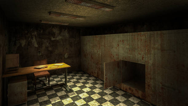 istock horror and creepy mortuary in the hospital .3D rendering 1254389744