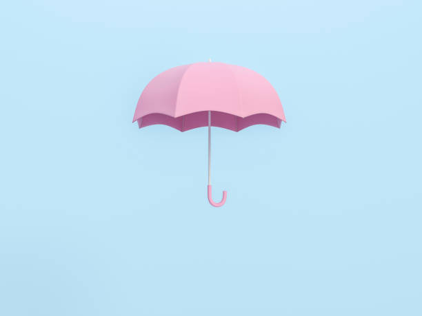istock Pink umbrella on sky pastel blue background 3d rendering. 3d illustration Rainy Season greeting card template minimal concept. 1254389794