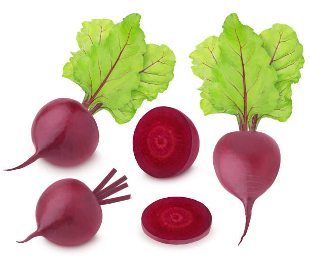 istock Set of fresh whole and cutted beet isolated on a white background. 1254390018