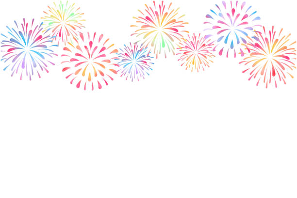 sommer-grußkarte design von feuerwerk - fireworks stock-grafiken, -clipart, -cartoons und -symbole