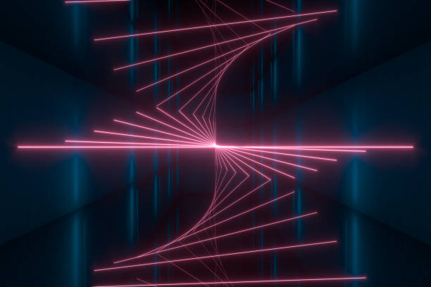 istock Glowing lines in the dark tunnel, 3d rendering. 1254397215