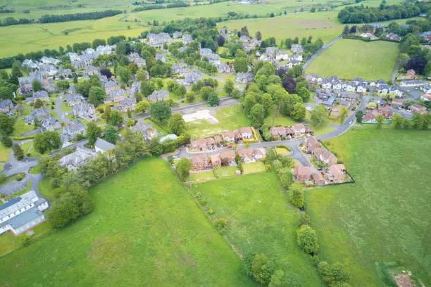 Photo of Quarriers Village countryside rural village aerial view from above in Renfrewshire Scotland
