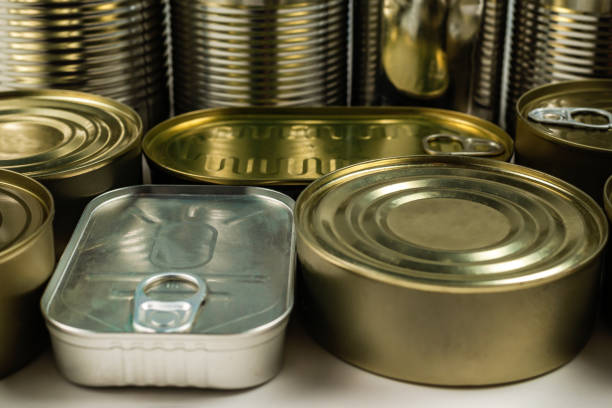 istock Mix of cans isolated on white background. 1254400767