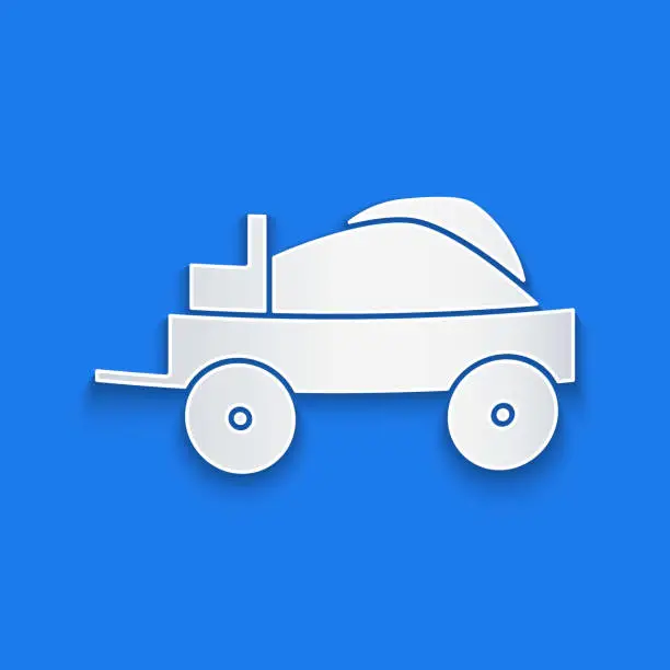Vector illustration of Paper cut Wild west covered wagon icon isolated on blue background. Paper art style. Vector Illustration