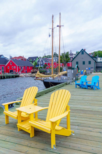 istock Pier with colorful chairs, in Lunenburg 1254403460