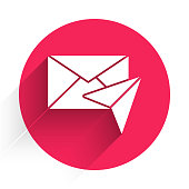 istock White Envelope icon isolated with long shadow. Email message letter symbol. Red circle button. Vector Illustration 1254406965