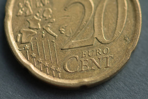 istock Texture of a twenty-cent metal coin, macro. 1254408217