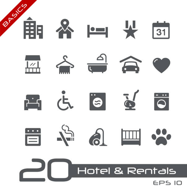 ilustraciones, imágenes clip art, dibujos animados e iconos de stock de iconos de hotel & rentals 2 de 2 // conceptos básicos - hotel reception symbol chair domestic room