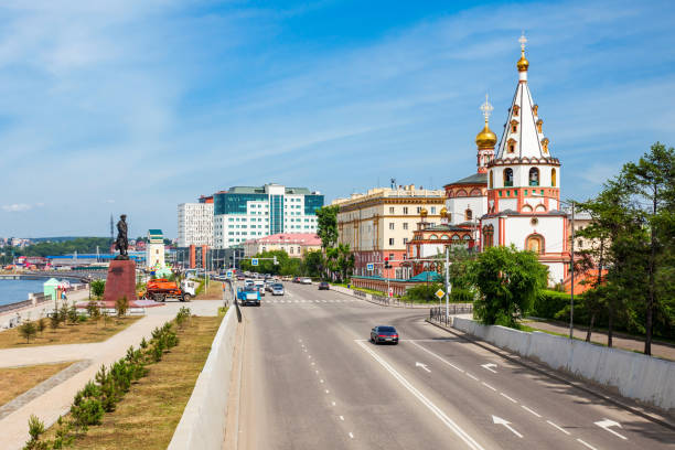 Cathedral of The Epiphany in the center of Irkutsk city, Russia. Epiphany Cathedral is the second oldest stone building in Irkutsk.