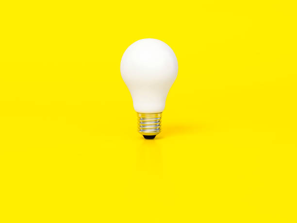 istock Light bulb 3d rendering. Lamps on yellow background. Creative idea and innovation lightbulb 3d business and electricity interior lights decorations minimal concept. 1254411545