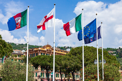 Monument symbol of Italy called Altare della Patria or Vittoriano in the city of Rome and the tricolor flag