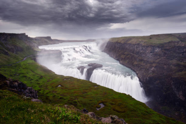 istock The impressive Gullfoss waterfall with dramatic clouds in the background 1254418060