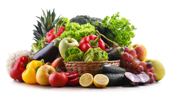 istock Composition with assorted organic vegetables and fruits 1254418643
