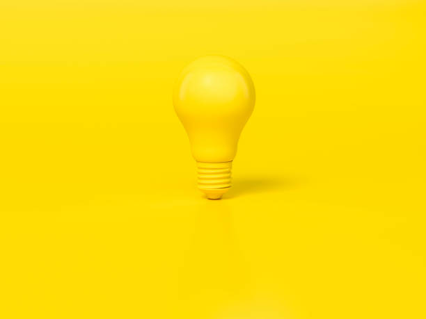 istock Light bulb 3d rendering. Yellow lamps on yellow background. Creative idea and innovation lightbulb 3d business and electricity interior lights decorations minimal concept. 1254419606