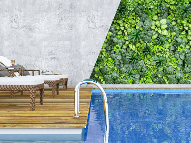 istock Indoor Poolside with Green Plants Covered Wall 1254420784