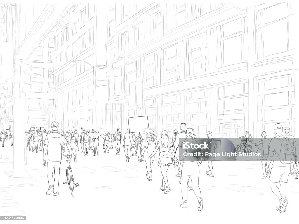 Protest Drawable Protest Drawing Bw Stock Illustration - Download Image Now - City ...