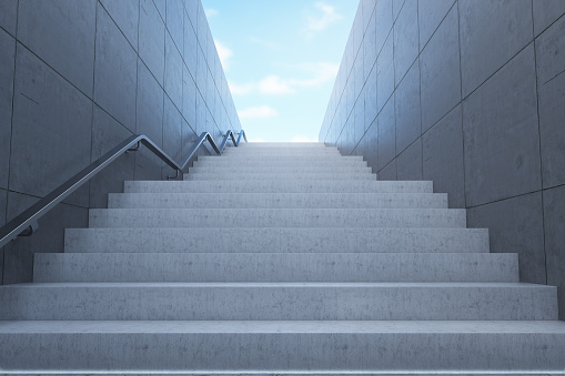 Long Stairway with Cloudy Sky. 3d Render