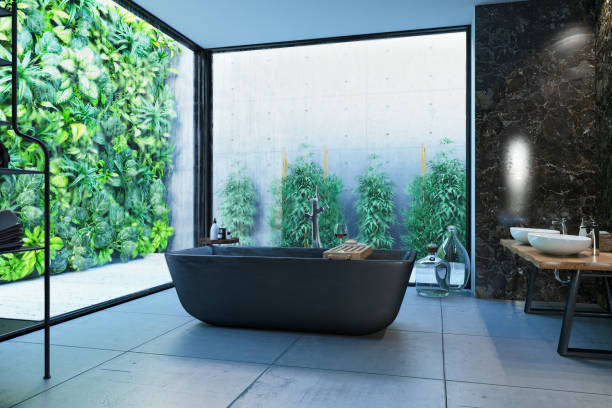 istock Modern Contemporary Spa Bathroom with Nature View 1254421822