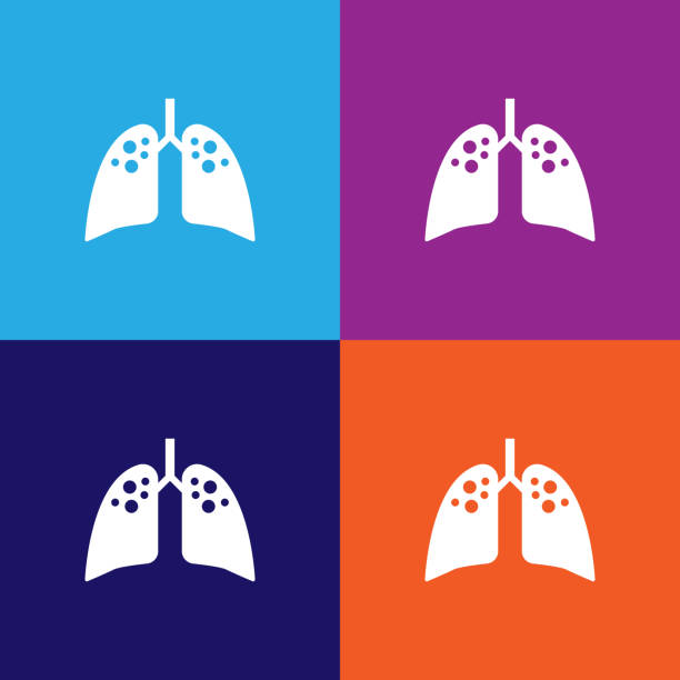 ilustrações, clipart, desenhos animados e ícones de ícone de ilustração de câncer de pulmão vetor em fundo multicolorido - inhaling human lung problems anatomy