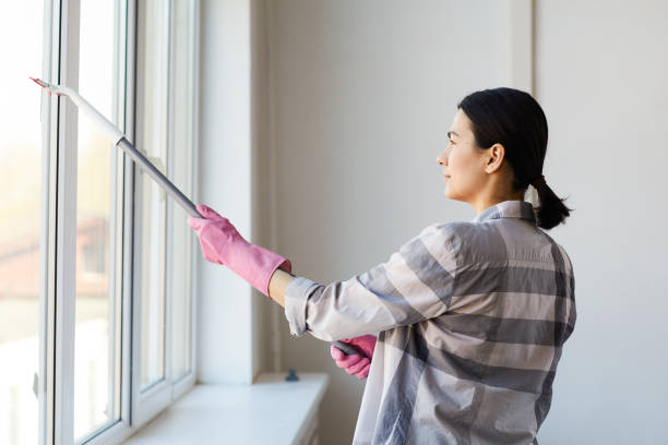 istock Woman cleaning the window 1254428387