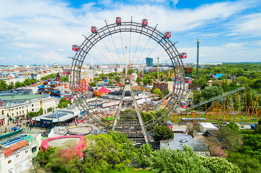 Vienna, Austria - October 2021: Ferris wheel (Wiener Riesenrad) in Prater amusement park