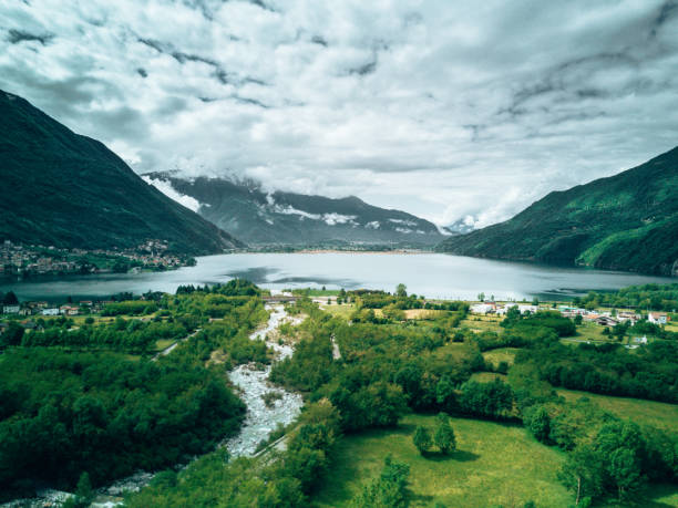 maggiore lake aerial view in italy