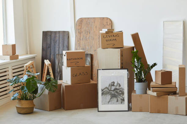 zapakowane podpisane pudełka - unpacking moving office container moving house zdjęcia i obrazy z banku zdjęć