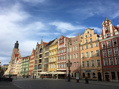 Wroclaw, Poland - 10 17 2019: Wroclaw city old town square cityscape Poland