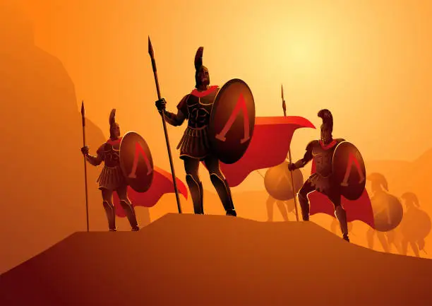 Vector illustration of Three Hundred Spartans at the Battle of Thermopylae