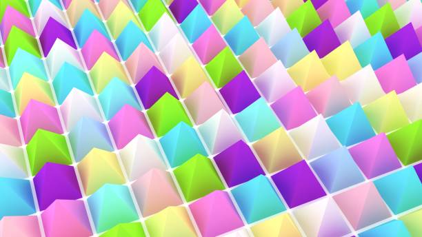 istock Holographic pyramids background. 3d illustration. Multicolor wallpaper. Smooth pastel texture. Spikes abstract. Sharp objects. 3d rendering backdrop. 1254431835