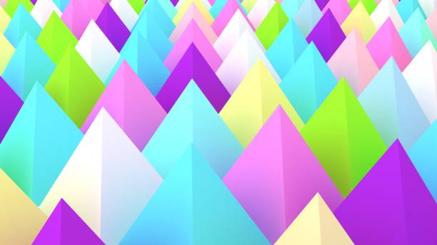 istock Holographic pyramids background. 3d illustration. Multicolor wallpaper. Smooth pastel texture. Spikes abstract. Sharp objects. 3d rendering backdrop. 1254431852