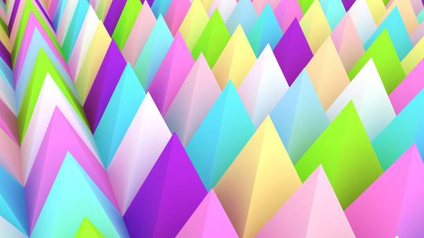 istock Holographic pyramids background. 3d illustration. Multicolor wallpaper. Smooth pastel texture. Spikes abstract. Sharp objects. 3d rendering backdrop. 1254431856