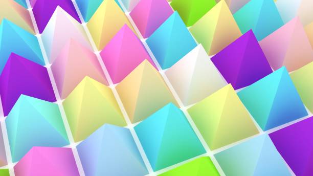 Holographic pyramids background. 3d illustration. Multicolor wallpaper. Smooth pastel texture. Spikes abstract. Sharp objects. 3d rendering backdrop. Holographic pyramids background. 3d illustration. Multicolor wallpaper. Smooth pastel texture. Spikes abstract. Sharp objects. 3d rendering backdrop. tin foil barb stock pictures, royalty-free photos & images