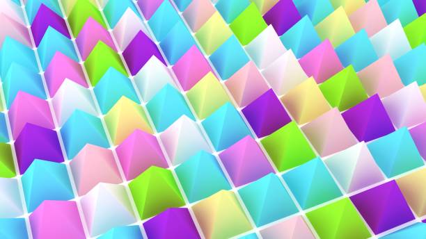 istock Holographic pyramids background. 3d illustration. Multicolor wallpaper. Smooth pastel texture. Spikes abstract. Sharp objects. 3d rendering backdrop. 1254431885