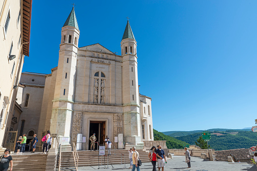 cascia,italy july 05 2020:cathedral of santa rita of cascia on a sunny day