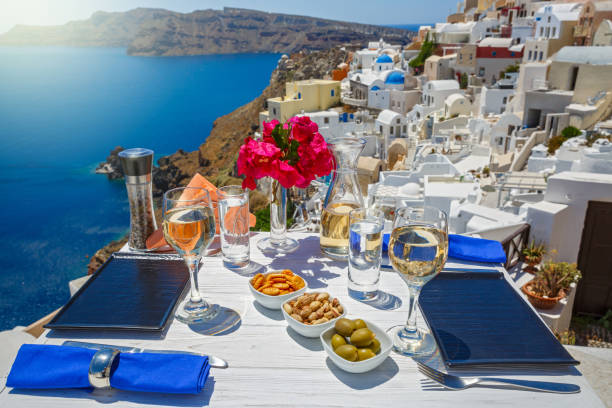 istock White wine and snacks by the sea 1254433157