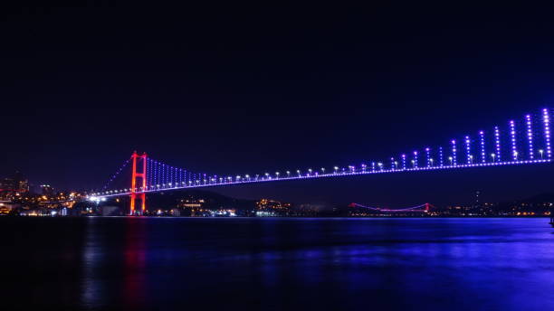 istock Bosphorus bridge at night in Istanbul, navy blue sky and sea 1254434078