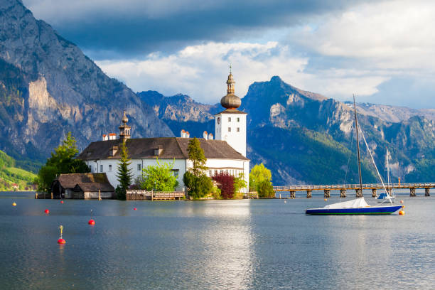 Gmunden Schloss Ort or Schloss Orth in the Traunsee lake in Gmunden city. Schloss Ort is an Austrian castle founded around 1080 year.