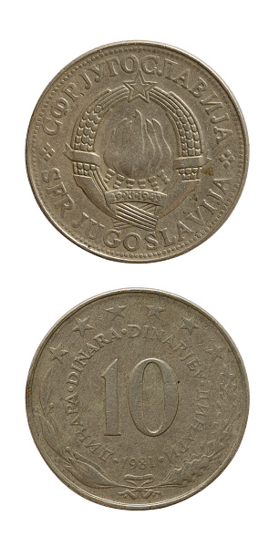 Old Yugoslavian 10 Dinara coin from 1981