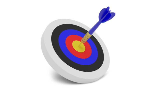 istock Colorful Dartboard and Arrow on White Background 1254443307