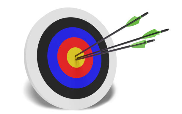 istock Colorful Dartboard and Arrows on White Background 1254443970