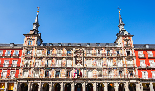 Town Hall at the Plaza Mayor or Main Square, a central plaza in the city of Madrid, Spain.