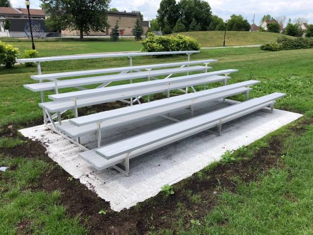 istock Metal bleachers for sporting event in a park 1254445685